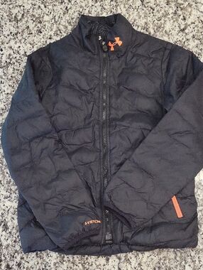 Under Armour Black Puffer Jacket with Orange Details, Youth M